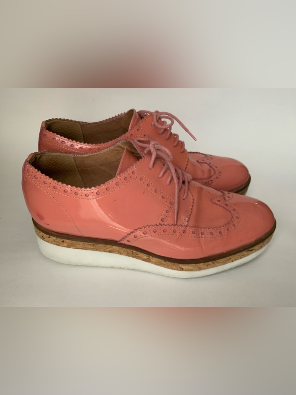 Pink Patent Leather Platform Brogue Oxfords